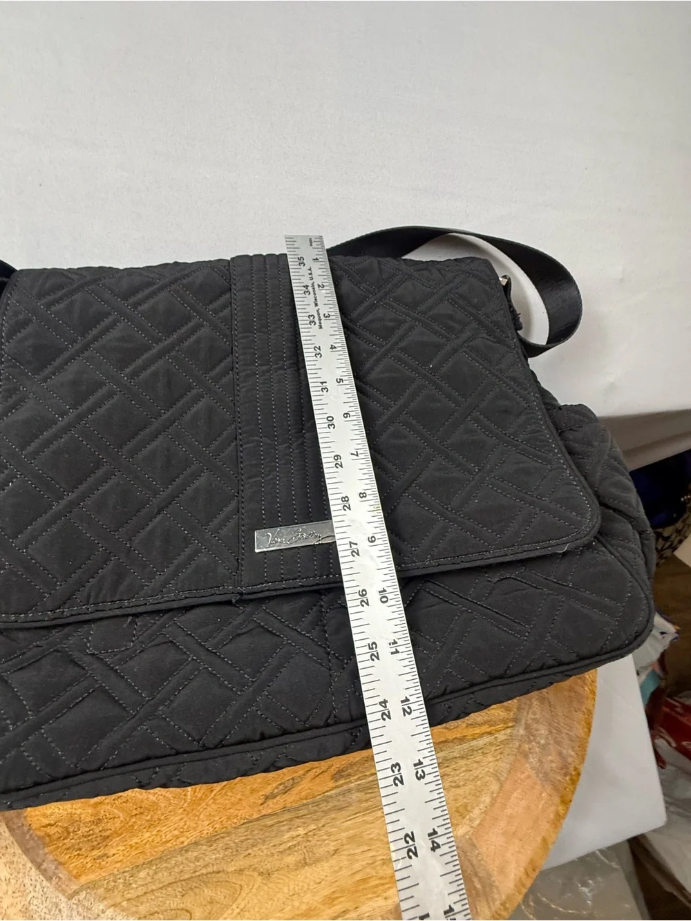 Vera Bradley Black Quilted Messenger Laptop Travel Crossbody Bag